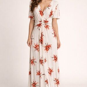 7th Ray White and Red Floral Maxi Dress